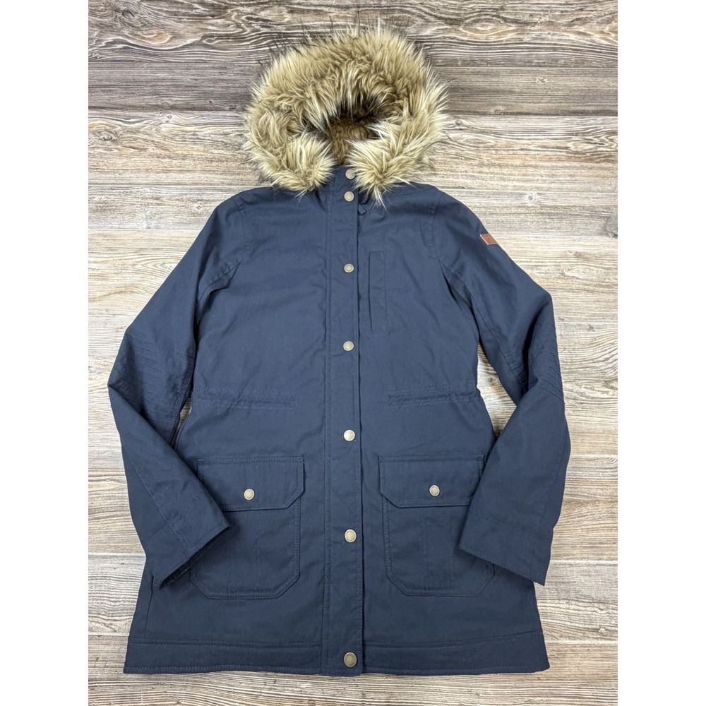 Vintage Hollister Womens Furry Lined Parka Jacket Coat Size M Navy Blue Y2K